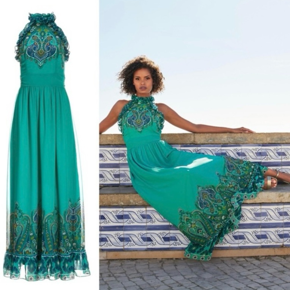 Teal Paisley Halter Maxi Dress